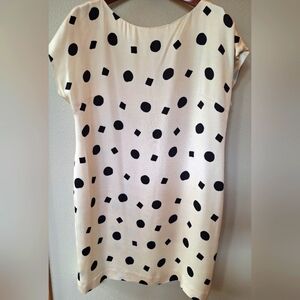 Rickie Freeman for Teri Jon 100% Silk Cream/Black Shift Dress Womens Size 14